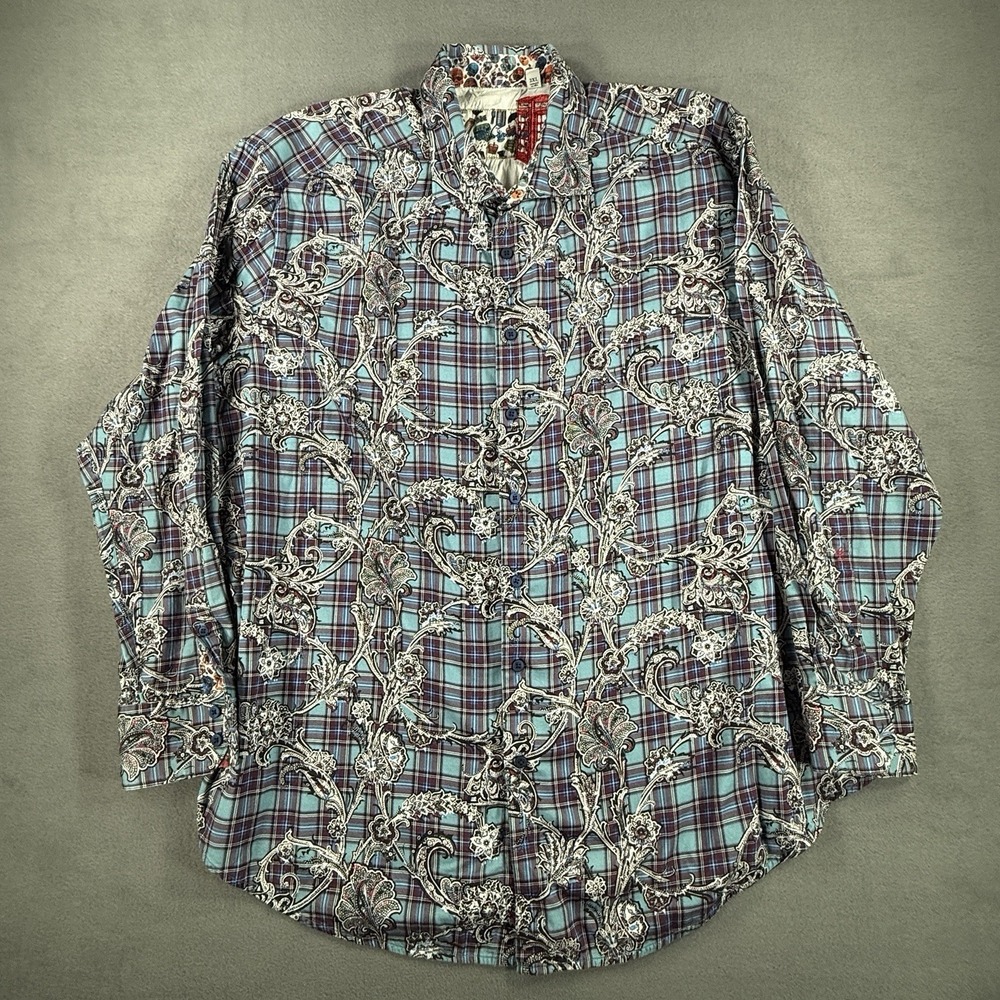 Robert Graham Button Up Shirt Mens Size 2XL Blue Paisley‎ Skull Flip Cuff